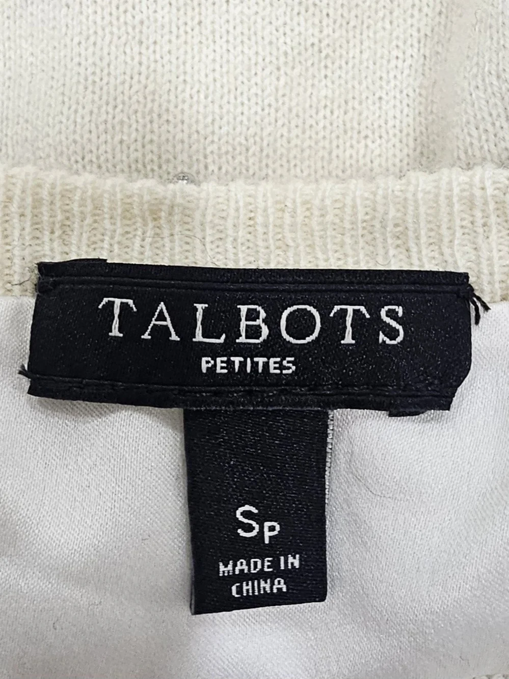 Talbots Petites SP Ivory Beaded Pearl Sequin Embellished Cardigan Lambswool